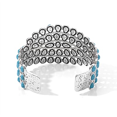 Blue Howlite 25.00 ctw Cactus Blooms Bangle Bracelet in Silvertone (7.5 In)