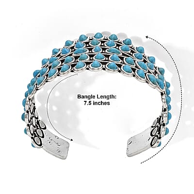 Blue Howlite 25.00 ctw Cactus Blooms Bangle Bracelet in Silvertone (7.5 In)