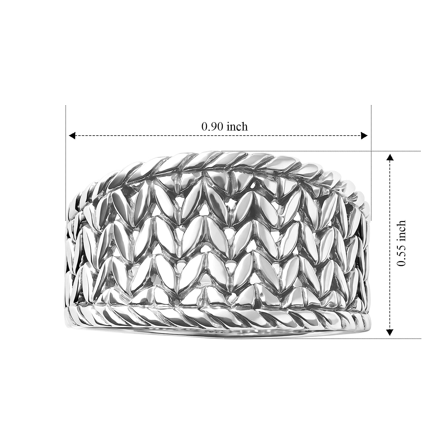 D'Joy Bali Legacy Textured Wide Band Ring in Sterling Silver (Size 5.0) 5.10 Grams