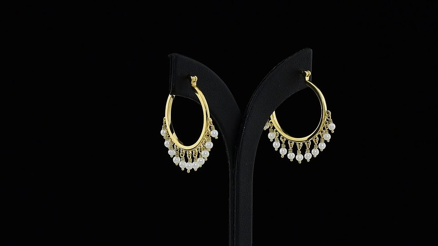 D''Joy Passport to Turkey Freshwater Pearl Hoop Earrings in 18K Vermeil YG Over Sterling Silver