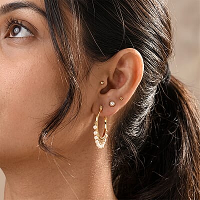 D'Joy Passport to Turkey Freshwater Pearl Hoop Earrings in 18K Vermeil Yellow Gold Over Sterling Silver