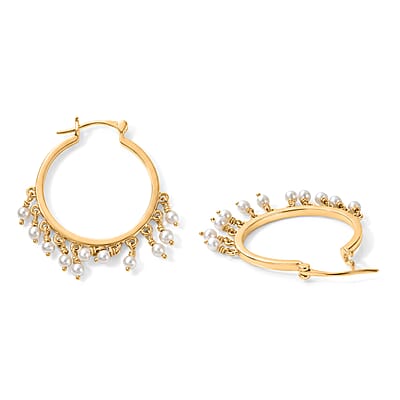 D'Joy Passport to Turkey Freshwater Pearl Hoop Earrings in 18K Vermeil Yellow Gold Over Sterling Silver