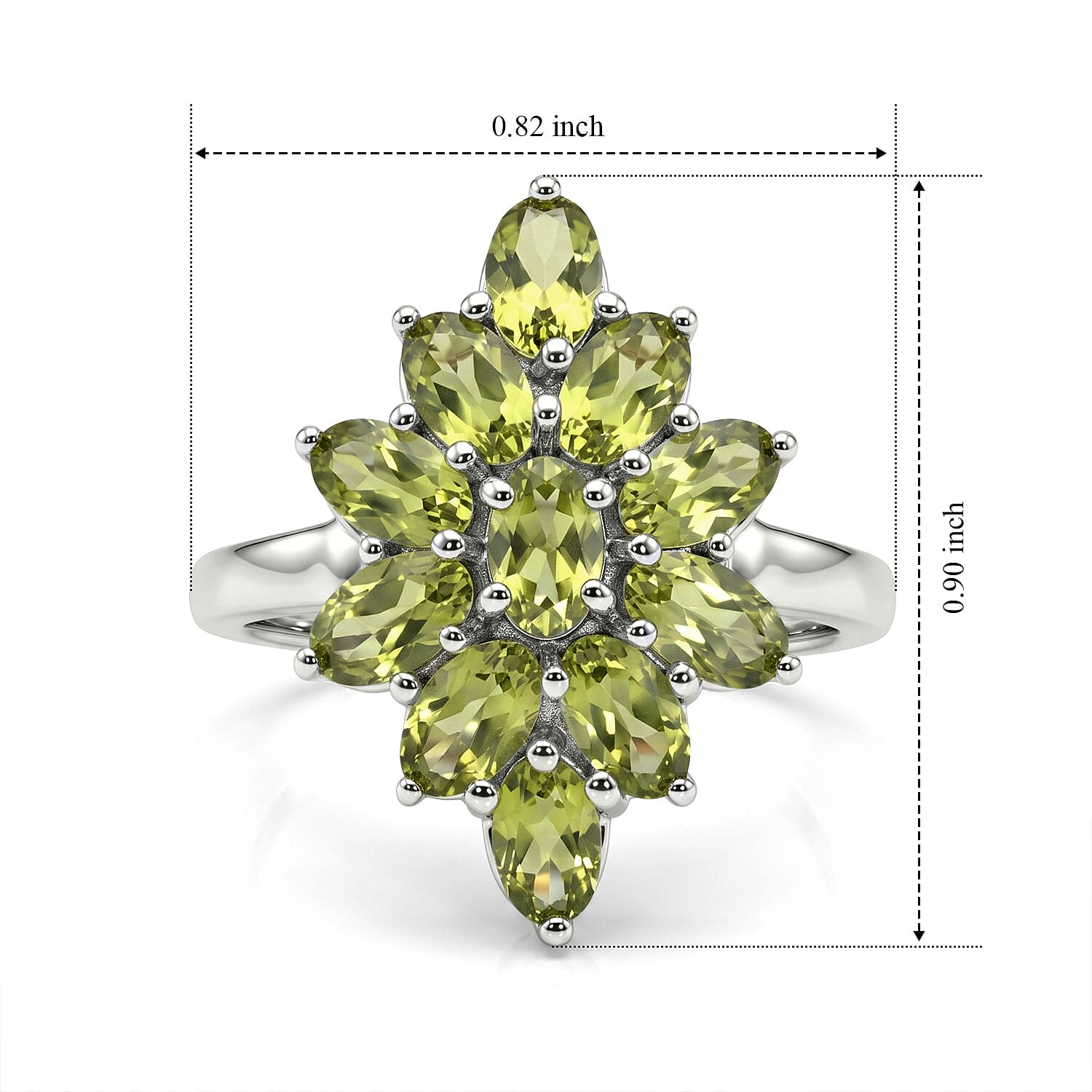 EverTrue Hebei Peridot 3.40 ctw Ring in Platinum Bond (Size 6.0)