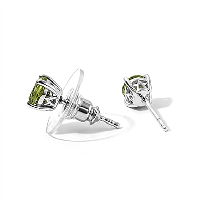 D'Joy Hebei Peridot 1.00 ctw Solitaire Stud Earrings in Rhodium Over Sterling Silver