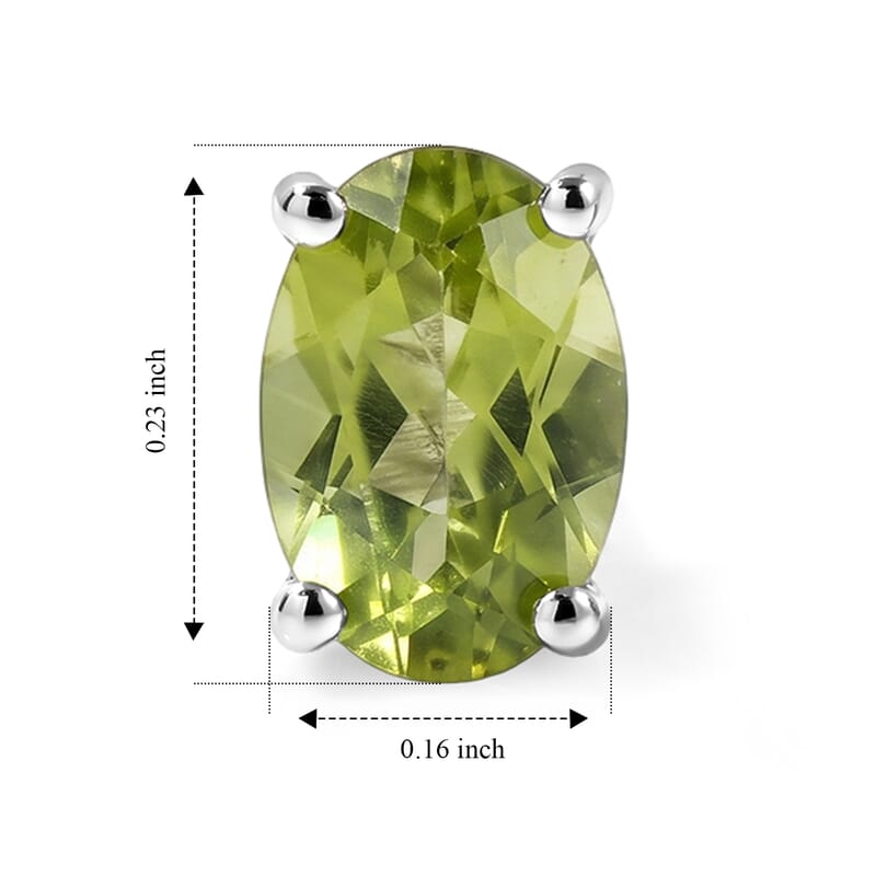 D'Joy Hebei Peridot 0.90 ctw Solitaire Studs Earrings in Rhodium Over Sterling Silver