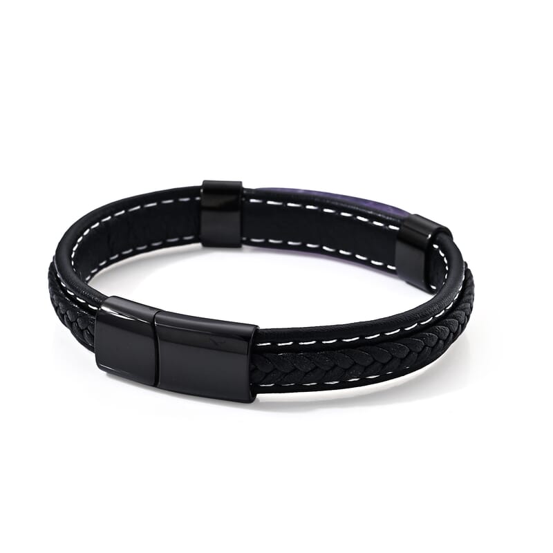 African Amethyst 20.00 ctw Leather Bracelet in ION Plated Black Stainless Steel (8.50 In)