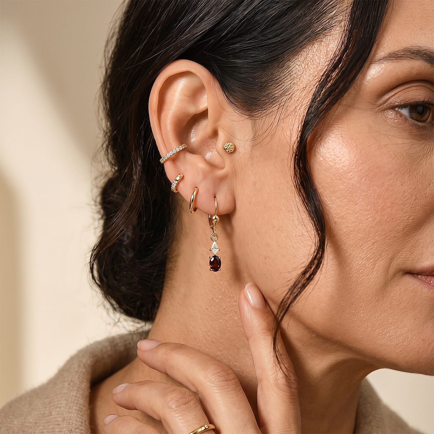 D'Joy AAA Red Zircon and White Zircon 1.75 ctw Solitaire Lever Back Earrings in 18K Vermeil Yellow Gold Over Sterling Silver