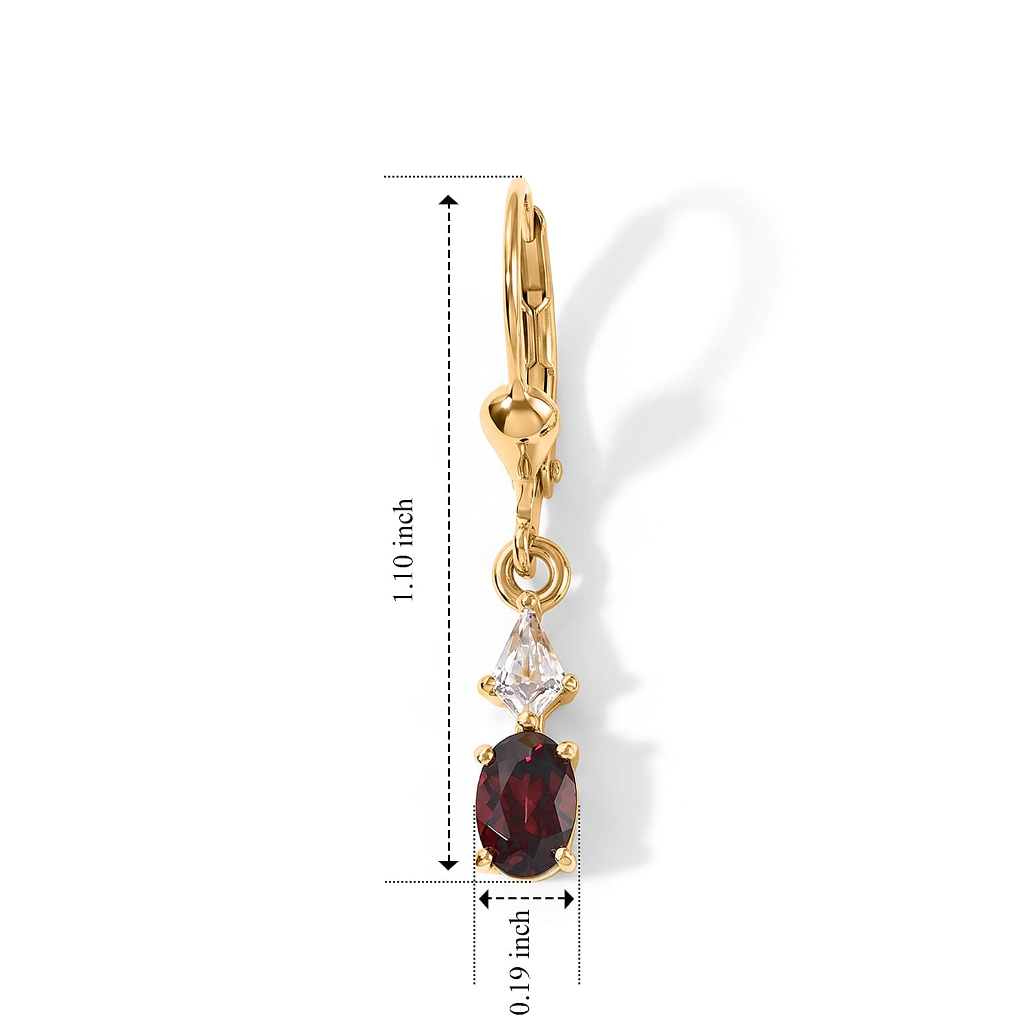 D'Joy AAA Red Zircon and White Zircon 1.75 ctw Solitaire Lever Back Earrings in 18K Vermeil Yellow Gold Over Sterling Silver