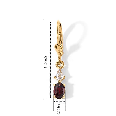 D'Joy AAA Red Zircon and White Zircon 1.75 ctw Solitaire Lever Back Earrings in 18K Vermeil Yellow Gold Over Sterling Silver