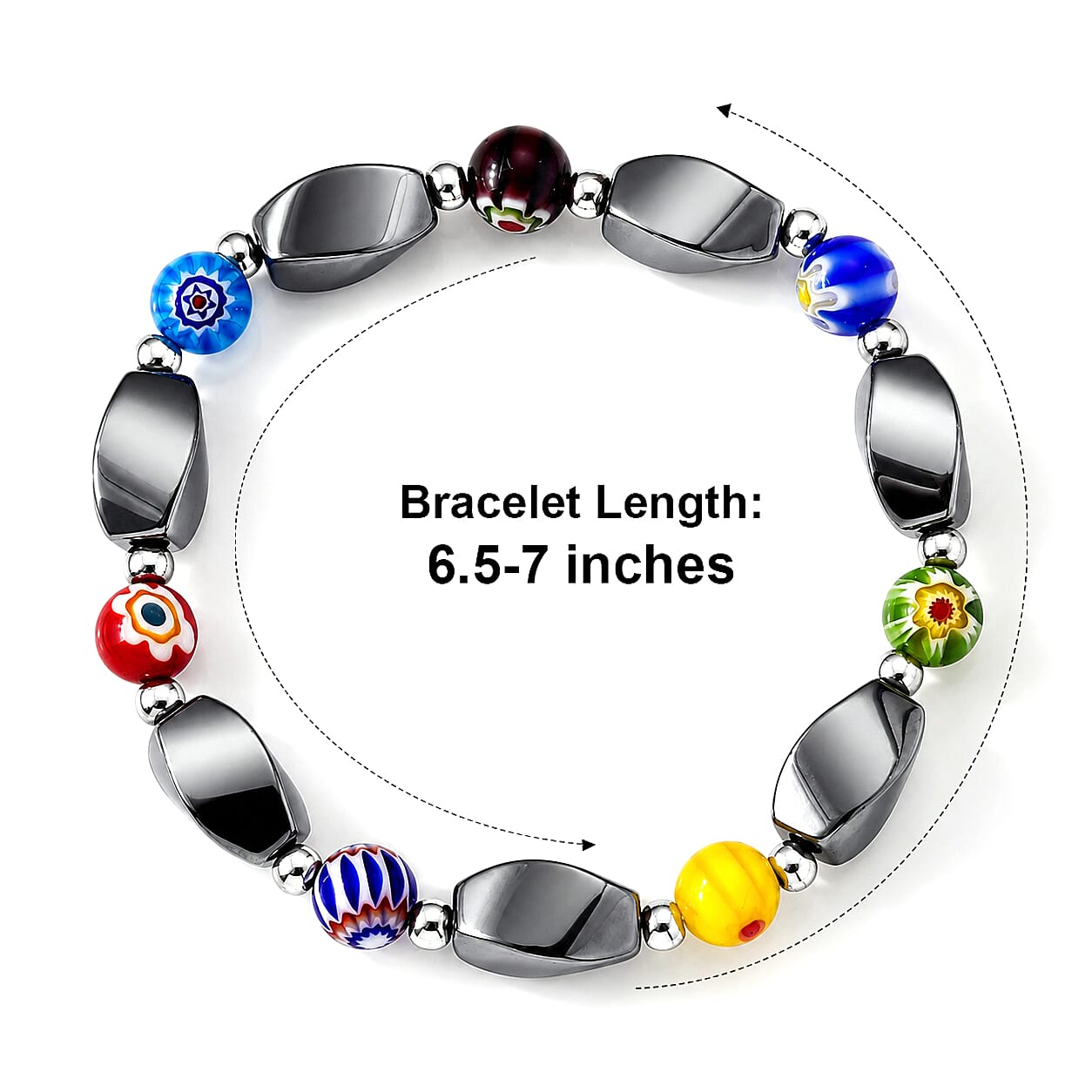Terahertz and Murano Glass 30.00 ctw Beaded Stretch Bracelet in Silvertone (6.5-7In)