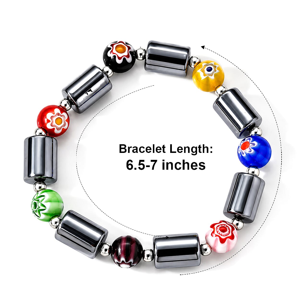 Terahertz and Murano Glass 50.00 ctw Beaded Stretch Bracelet in Silvertone (6.5-7In)