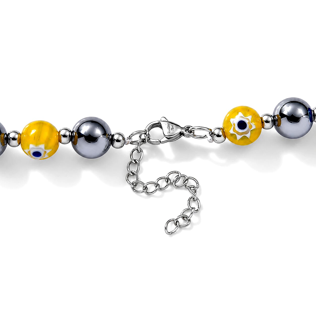 Terahertz and Murano Glass 120.00 ctw Beaded Necklace in Silvertone and Stainless Steel 24-26 Inches