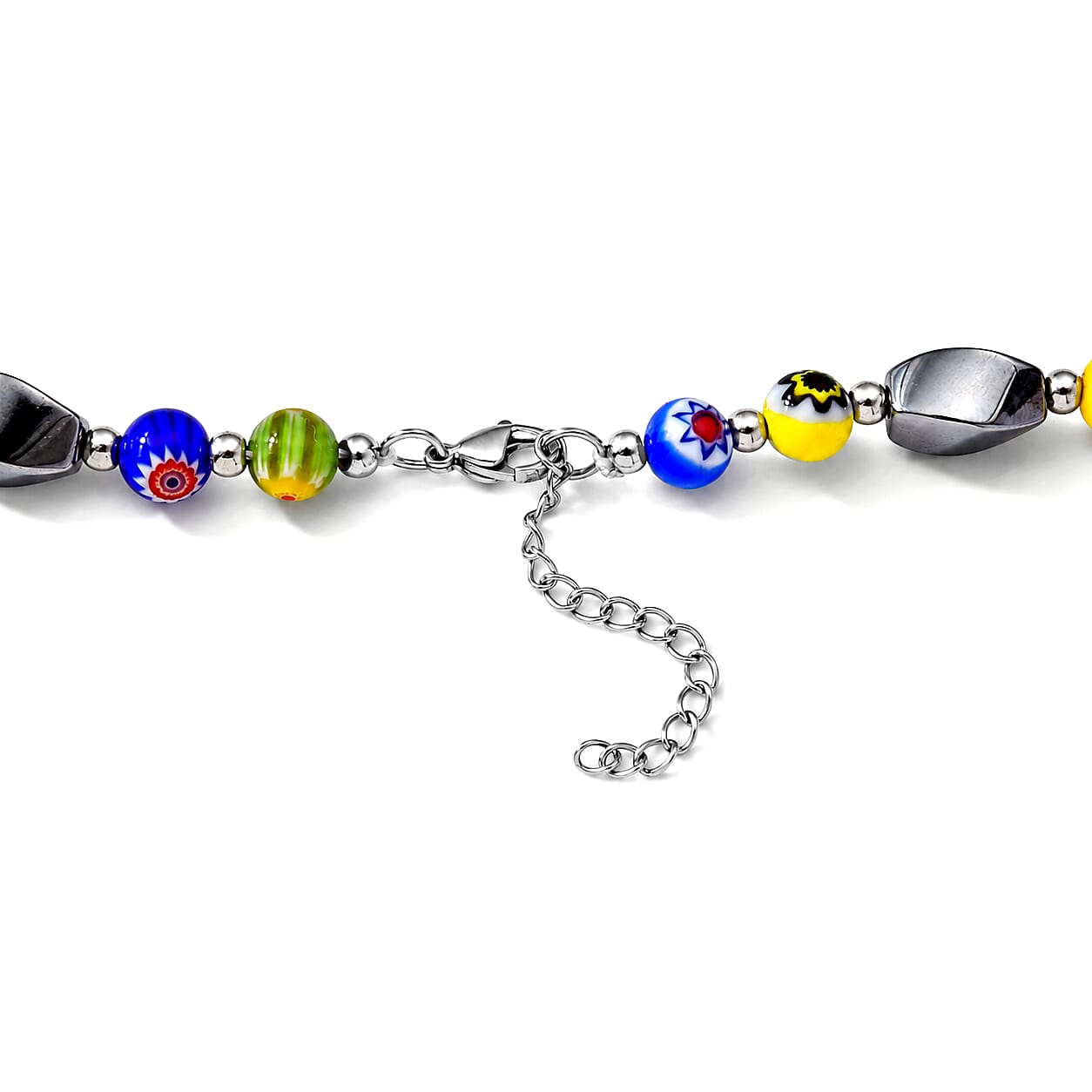 Terahertz and Murano Glass 100.00 ctw Beaded Necklace in Silvertone and Stainless Steel 25-27 Inches