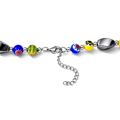 Terahertz and Murano Glass 100.00 ctw Beaded Necklace in Silvertone and Stainless Steel 25-27 Inches