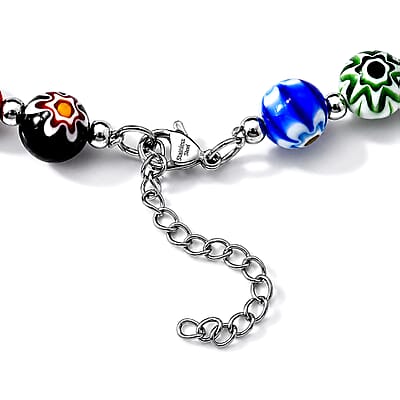 Terahertz and Murano Glass 150.00 ctw Beaded Necklace in Silvertone and Stainless Steel 25-27 Inches
