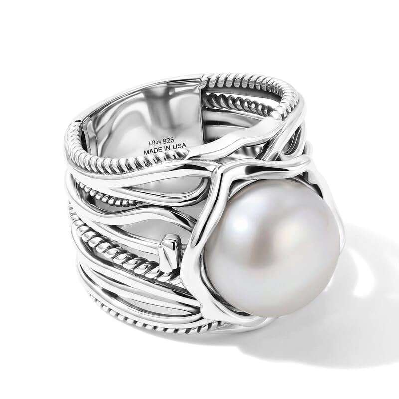 D'Joy Passport to Israel Artisan Crafted Freshwater Pearl Ring in Sterling Silver (Size 7.0)