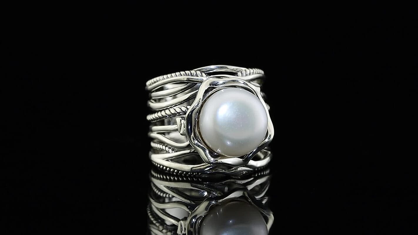 D''Joy Passport to Israel Artisan Crafted Freshwater Pearl 12mm Ring in Sterling Silver (Size 10.0)