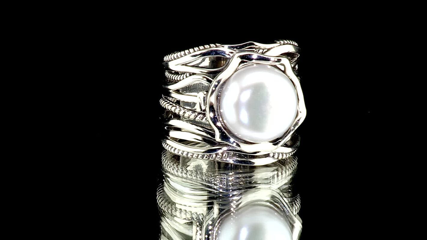 D''Joy Passport to Israel Artisan Crafted Freshwater Pearl 12mm Ring in Sterling Silver (Size 10.0)