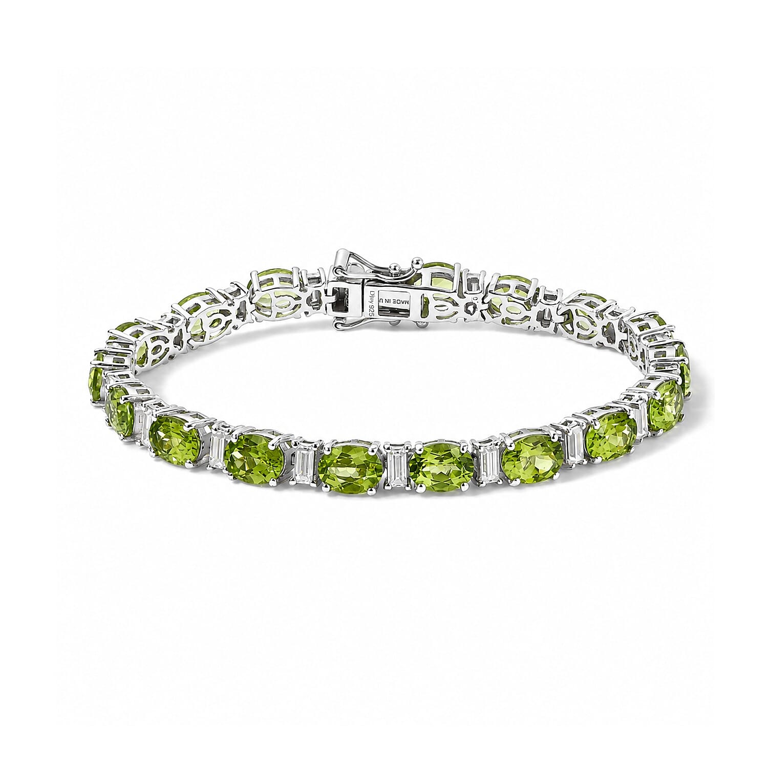 D'Joy Premium Hebei Peridot and Moissanite 17.00 ctw Bracelet in Rhodium Over Sterling Silver (6.50 In)
