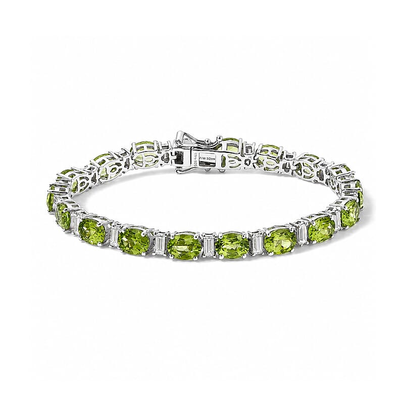 D'Joy Premium Hebei Peridot and Moissanite 17.00 ctw Bracelet in Rhodium Over Sterling Silver (6.50 In)