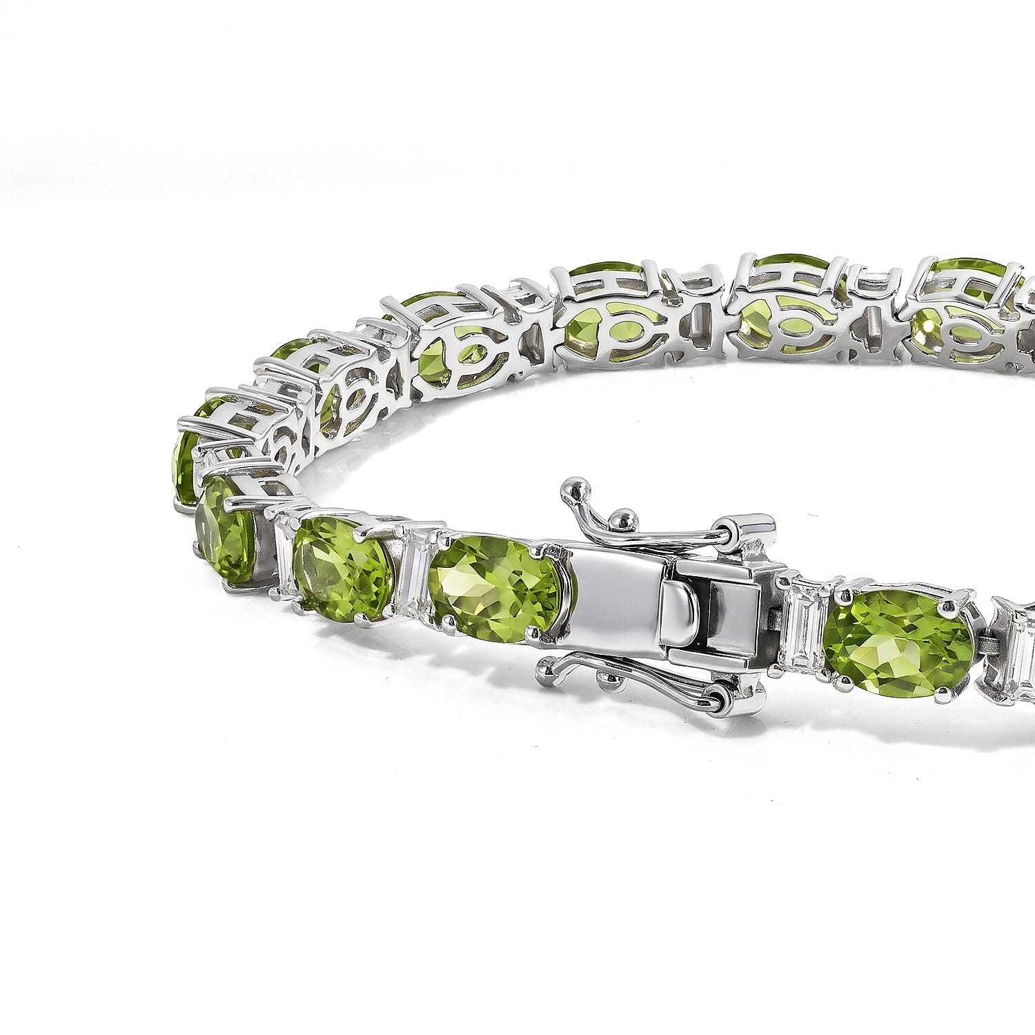 D'Joy Premium Hebei Peridot and Moissanite 17.00 ctw Bracelet in Rhodium Over Sterling Silver (6.50 In)