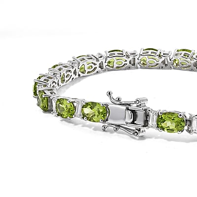 D'Joy Premium Hebei Peridot and Moissanite 17.00 ctw Bracelet in Rhodium Over Sterling Silver (6.50 In)