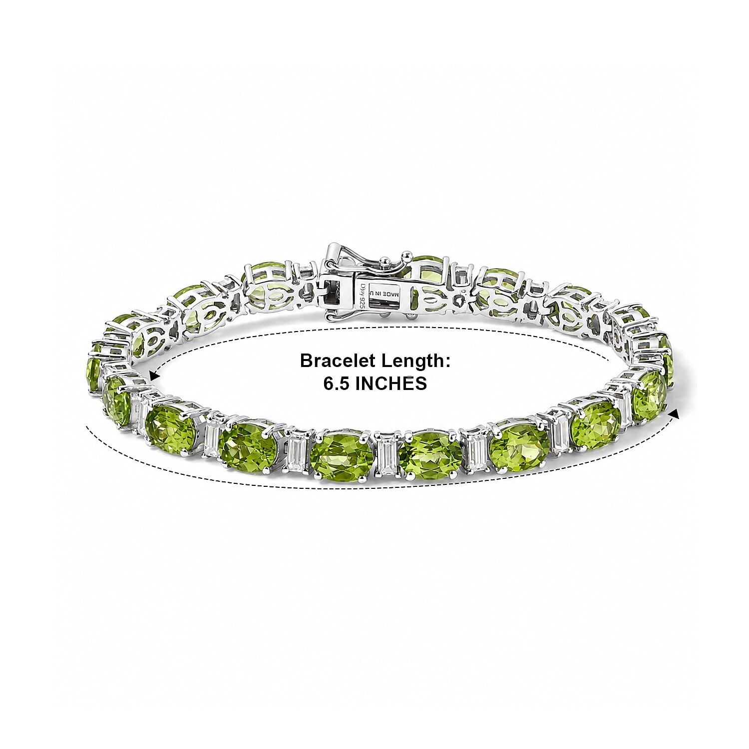 D'Joy Premium Hebei Peridot and Moissanite 17.00 ctw Bracelet in Rhodium Over Sterling Silver (6.50 In)