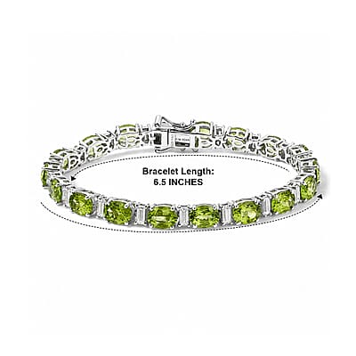 D'Joy Premium Hebei Peridot and Moissanite 17.00 ctw Bracelet in Rhodium Over Sterling Silver (6.50 In)