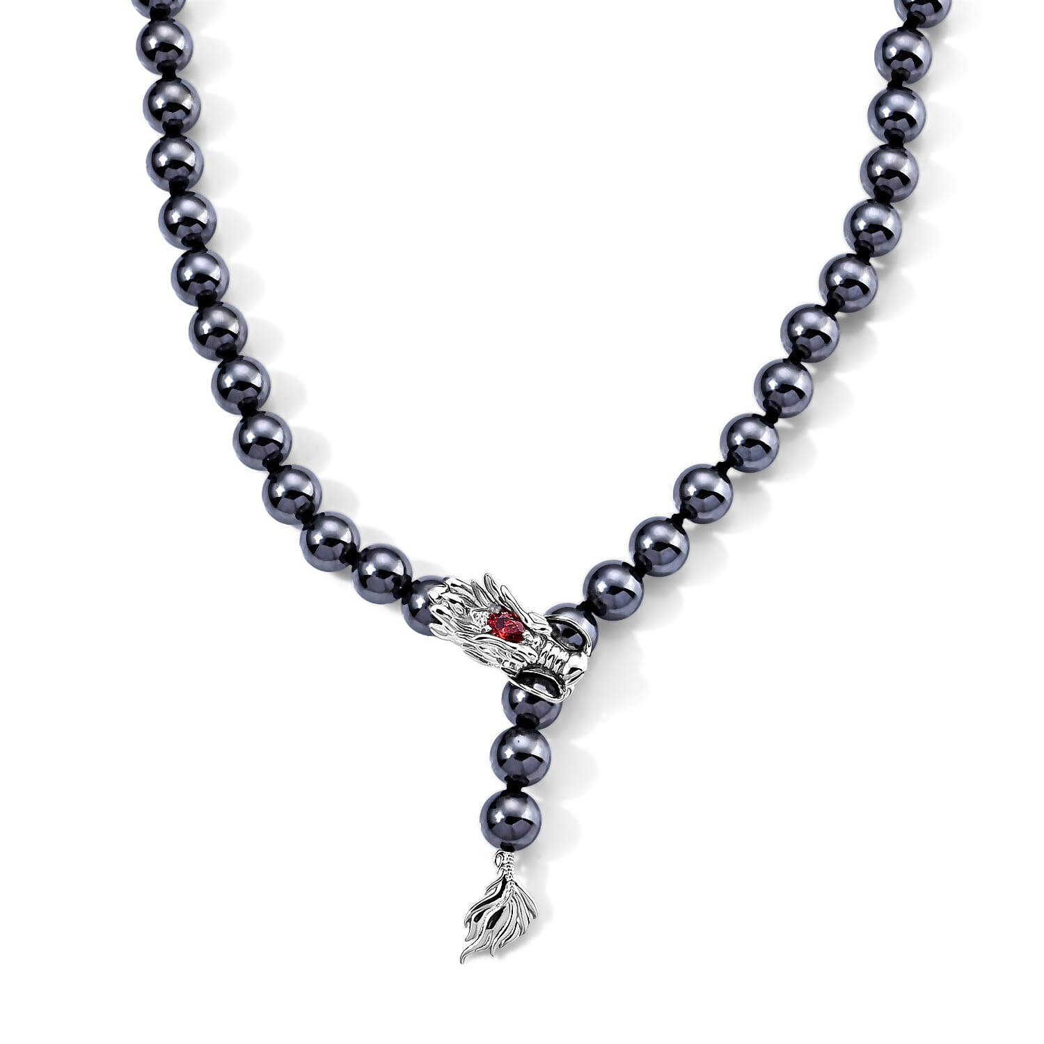EverTrue Terahertz, Simulated Green and White Diamond 179.00 ctw Beaded Dragon Necklace (18 Inches) in Silvertone