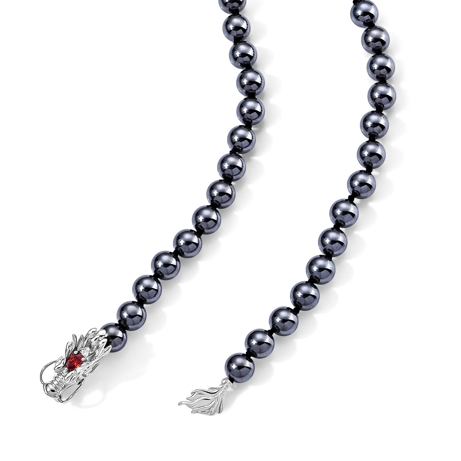 EverTrue Terahertz, Simulated Green and White Diamond 179.00 ctw Beaded Dragon Necklace (18 Inches) in Silvertone