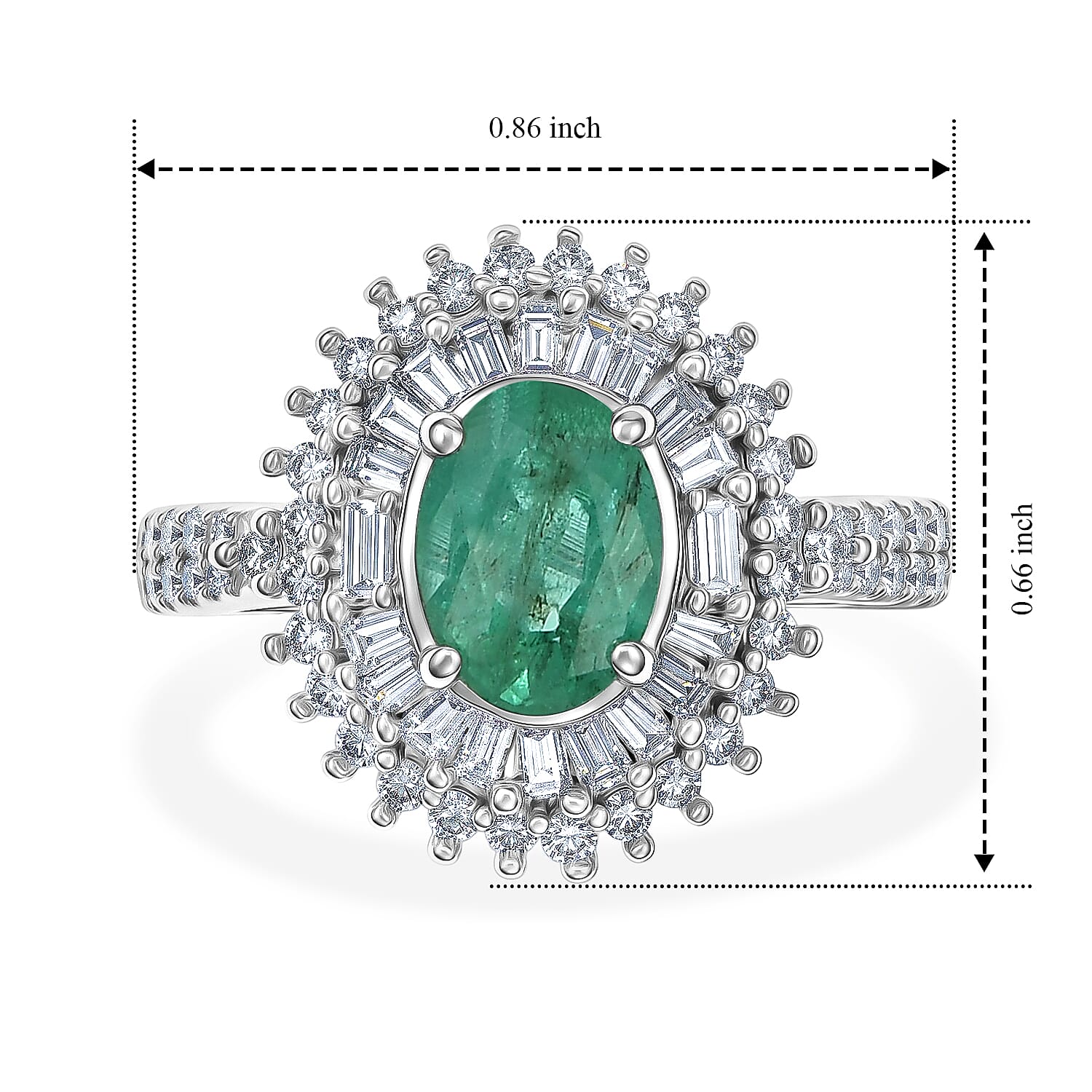 AAA Kagem Zambian Emerald and Luxuriant Lab Grown Diamond G-H SI 1.80 ctw in Rhodium Over Sterling Silver (Size 6.0)