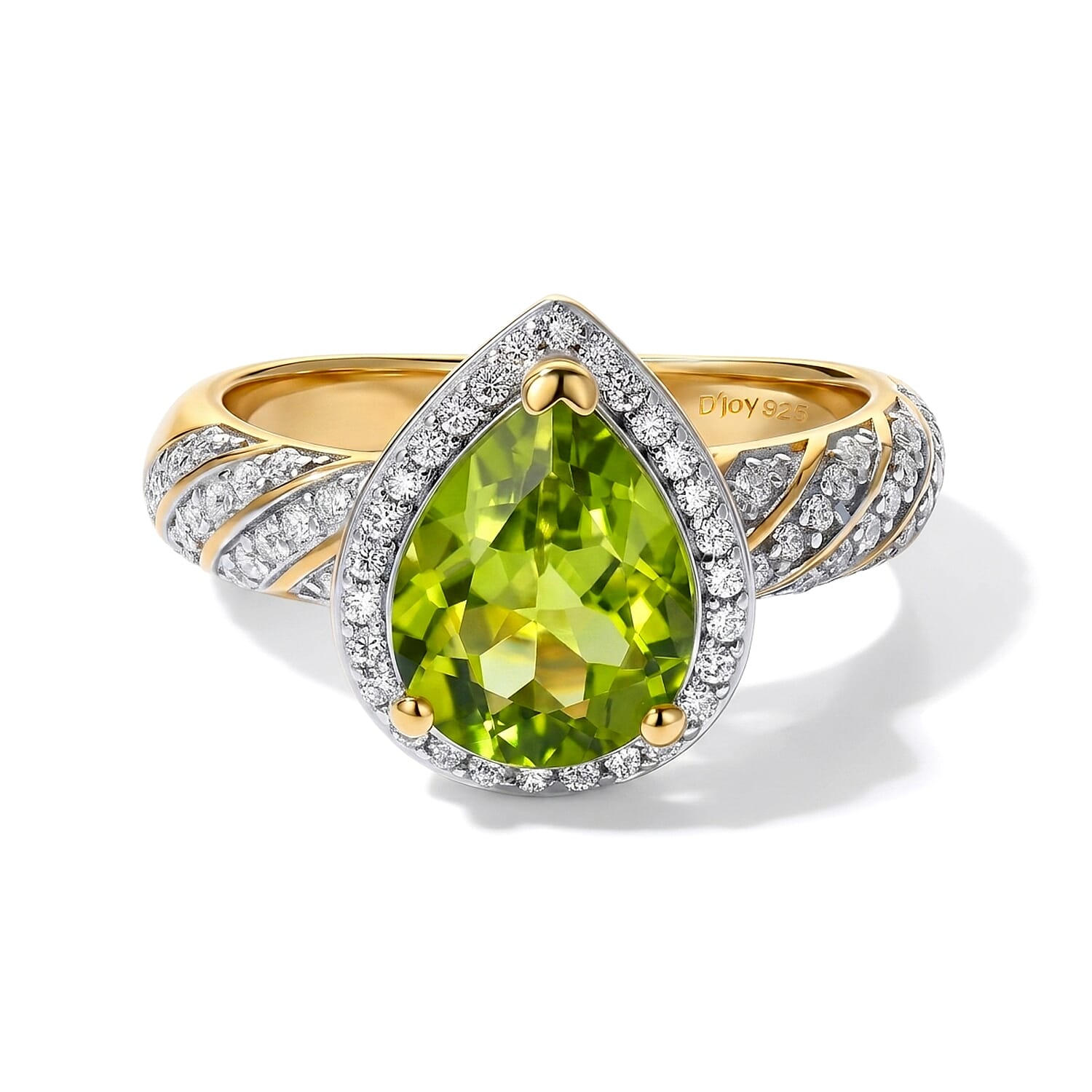 D'Joy Hebei Peridot and Moissanite 2.80 ctw Ring in 18K Vermeil Yellow Gold Over Sterling Silver (Size 6.0)