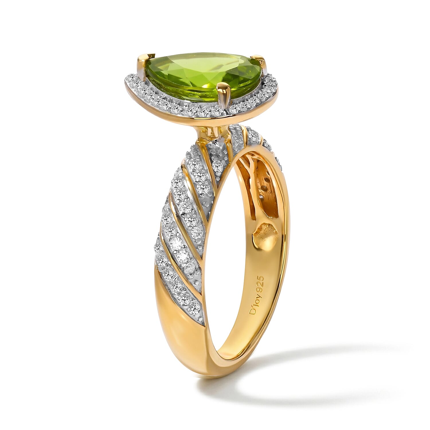 D'Joy Hebei Peridot and Moissanite 2.80 ctw Ring in 18K Vermeil Yellow Gold Over Sterling Silver (Size 6.0)
