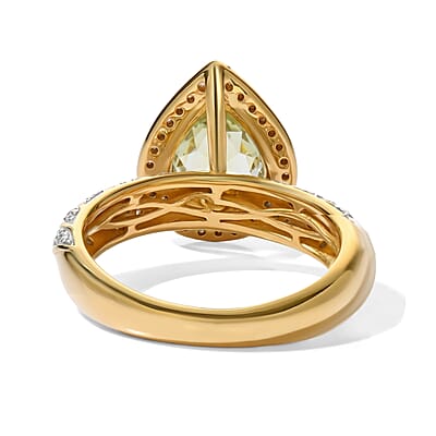 D'Joy Hebei Peridot and Moissanite 2.80 ctw Ring in 18K Vermeil Yellow Gold Over Sterling Silver (Size 6.0)