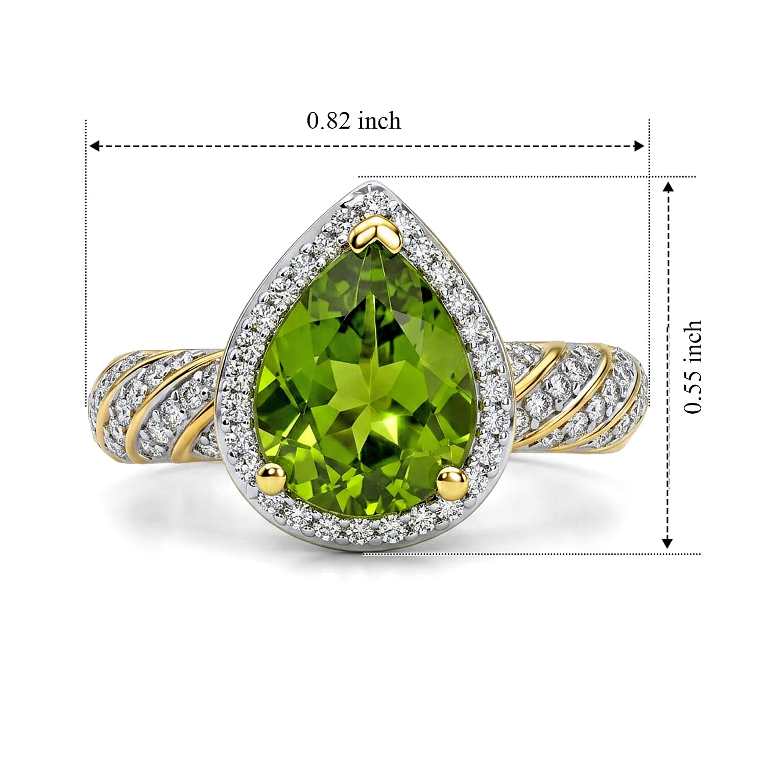 D'Joy Hebei Peridot and Moissanite 2.80 ctw Ring in 18K Vermeil Yellow Gold Over Sterling Silver (Size 6.0)