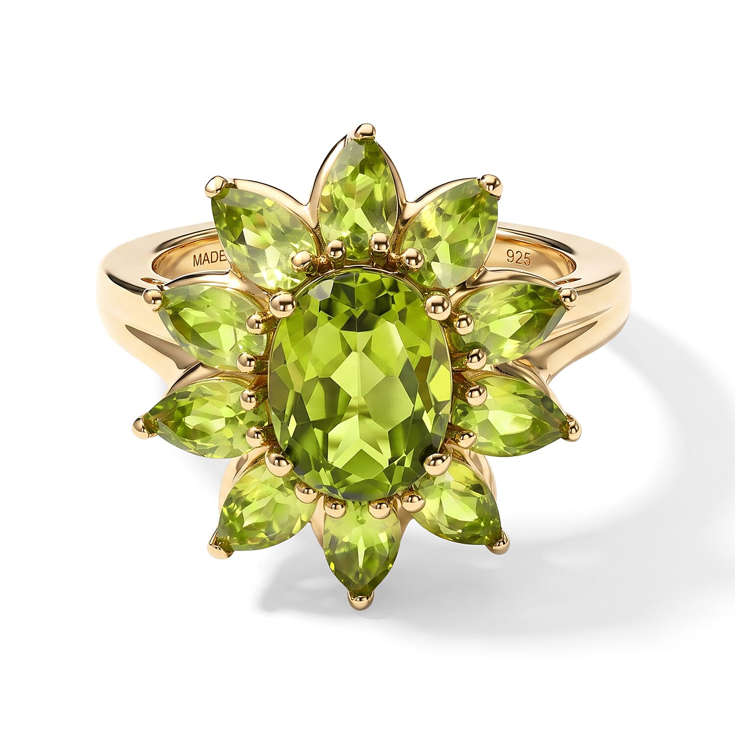 D'Joy Hebei Peridot 4.30 ctw Ring in 18K Vermeil Yellow Gold Over Sterling Silver (Size 6.0)