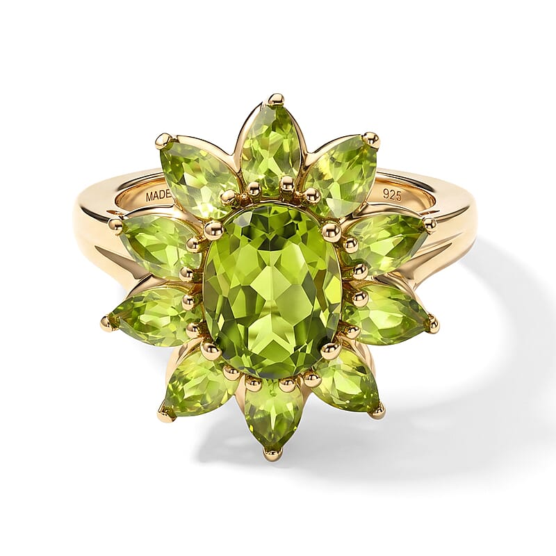 D'Joy Hebei Peridot 4.30 ctw Ring in 18K Vermeil Yellow Gold Over Sterling Silver (Size 6.0)
