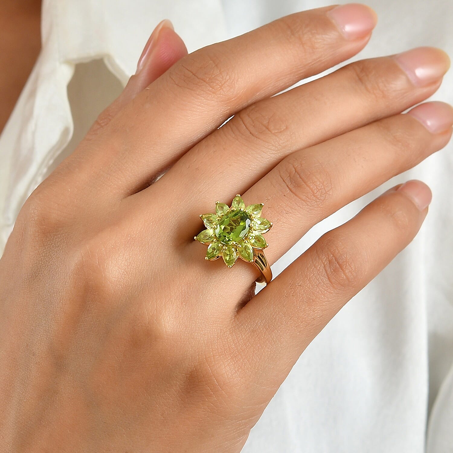 D'Joy Hebei Peridot 4.30 ctw Ring in 18K Vermeil Yellow Gold Over Sterling Silver (Size 6.0)
