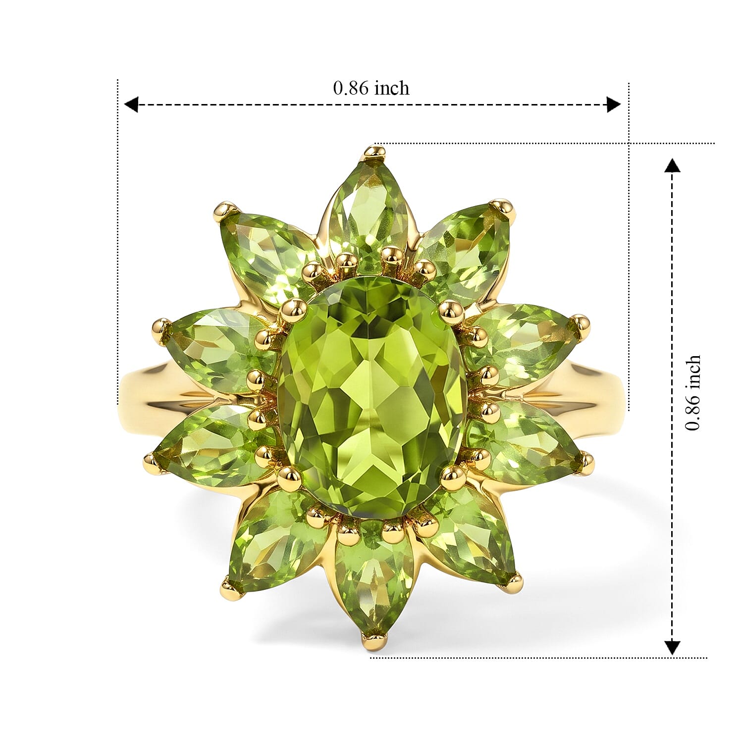 D'Joy Hebei Peridot 4.30 ctw Ring in 18K Vermeil Yellow Gold Over Sterling Silver (Size 6.0)