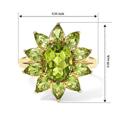 D'Joy Hebei Peridot 4.30 ctw Ring in 18K Vermeil Yellow Gold Over Sterling Silver (Size 6.0)