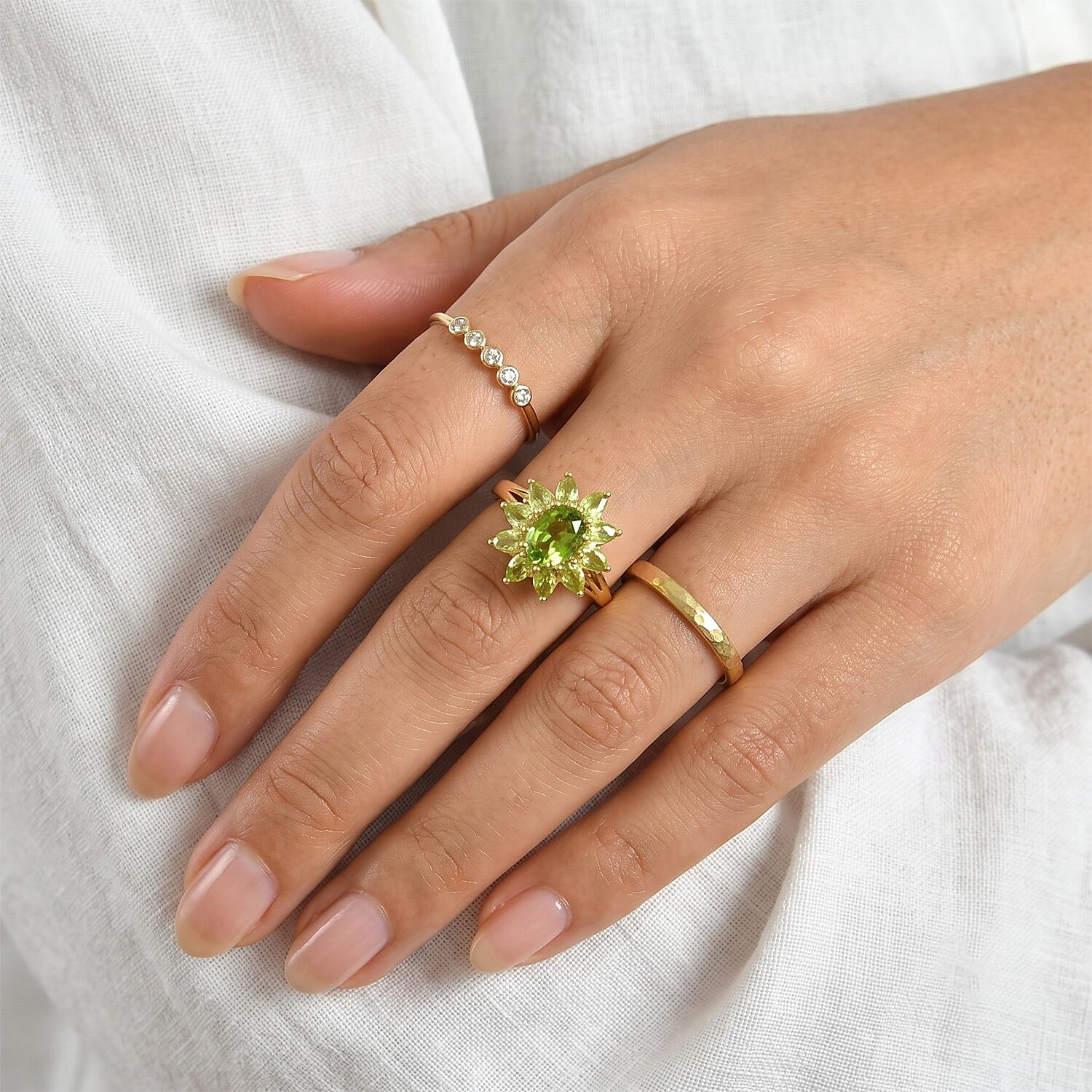 D'Joy Hebei Peridot 4.30 ctw Forest Blossom Ring in 18K Vermeil Yellow Gold Over Sterling Silver (Size 7.0)