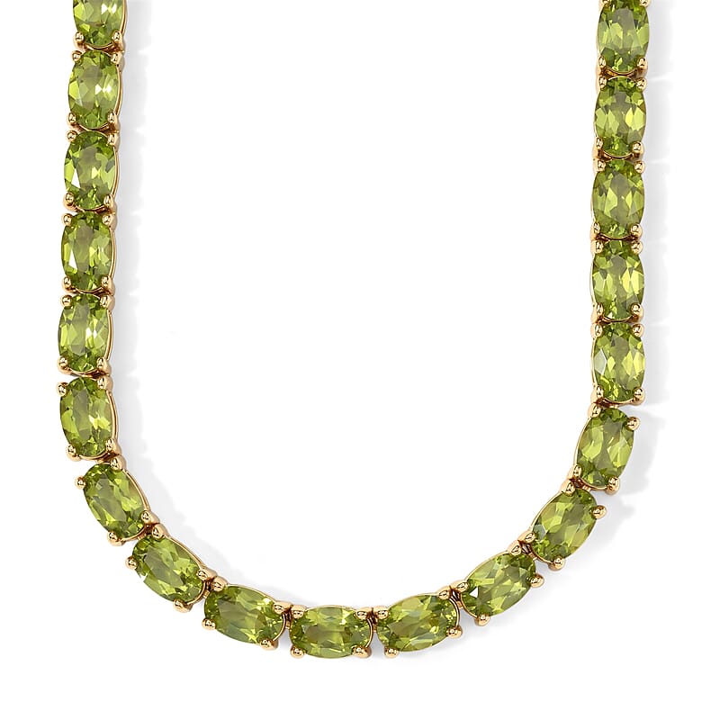 D'Joy Hebei Peridot 34.25 ctw Necklace in 18K Vermeil Yellow Gold Over Sterling Silver (18 Inches)