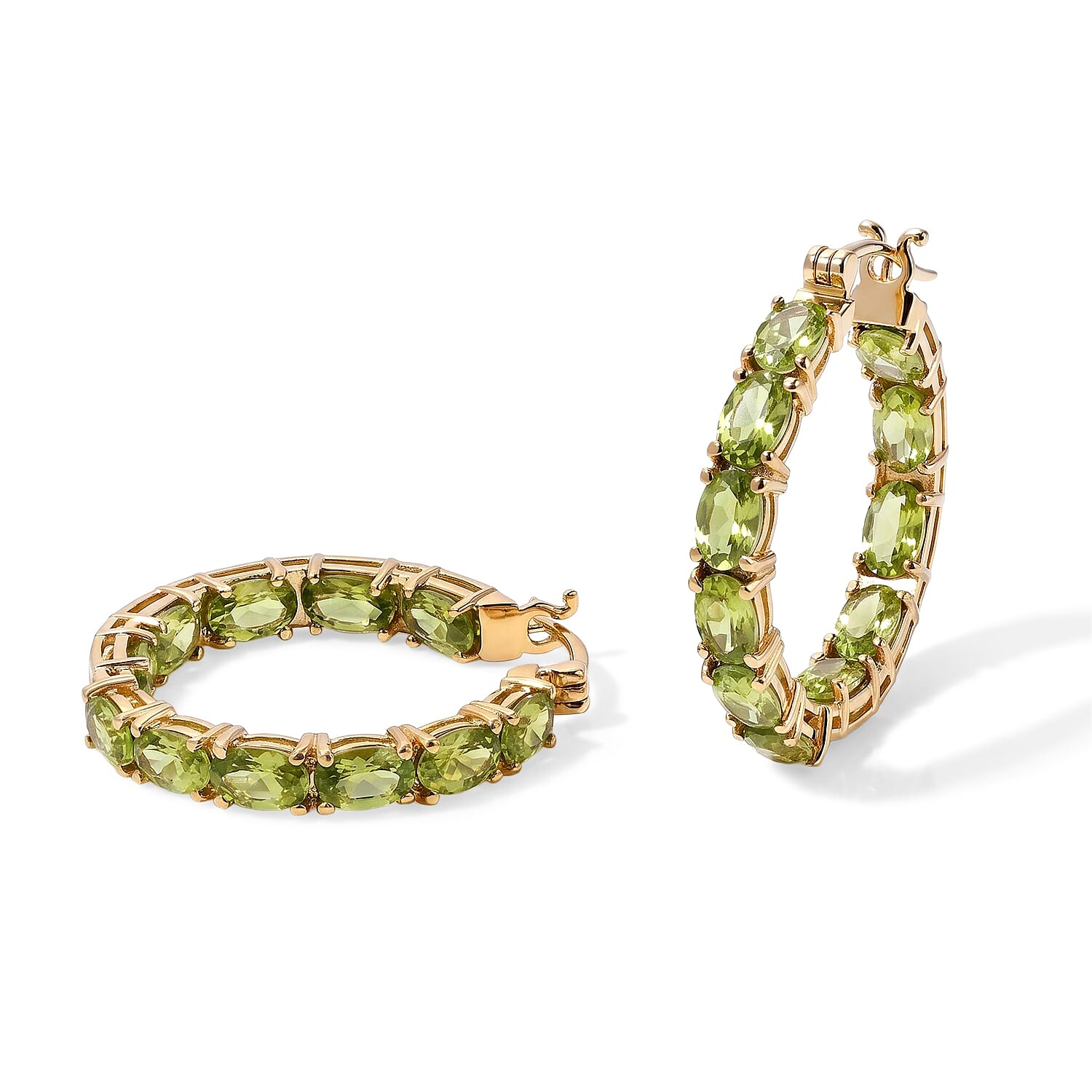 D'Joy Hebei Peridot 9.70 ctw Hoop Earrings in 18K Vermeil Yellow Gold Over Sterling Silver