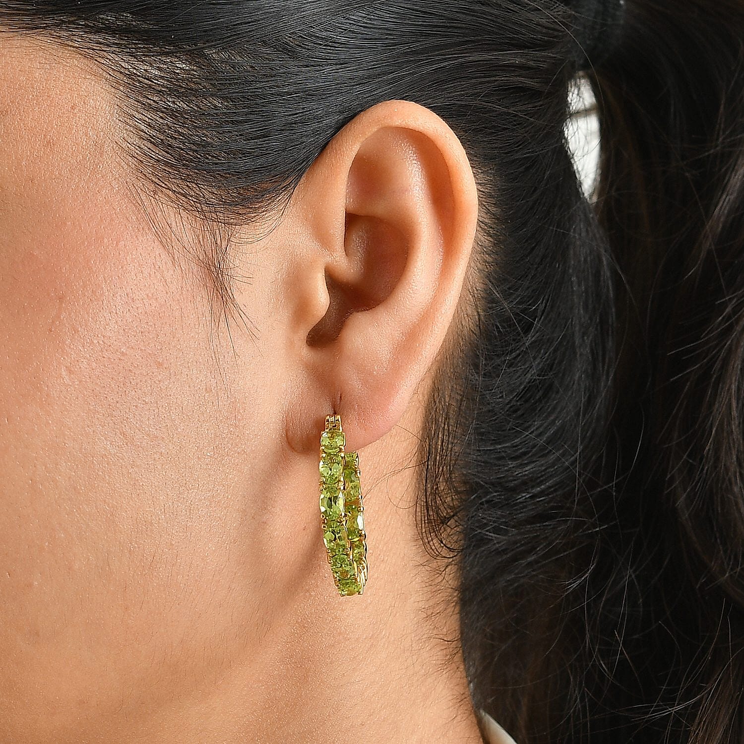 D'Joy Hebei Peridot 9.70 ctw Hoop Earrings in 18K Vermeil Yellow Gold Over Sterling Silver