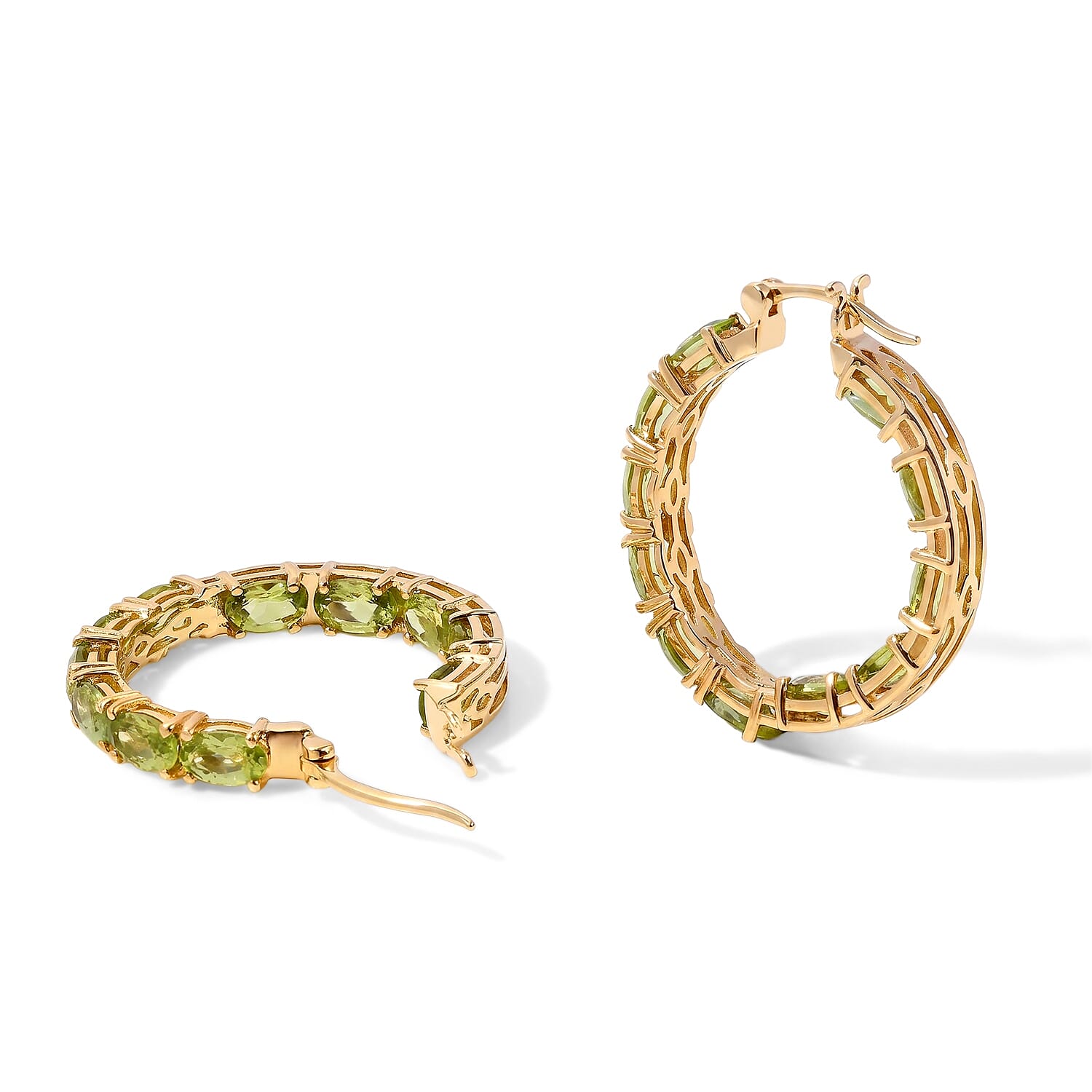 D'Joy Hebei Peridot 9.70 ctw Hoop Earrings in 18K Vermeil Yellow Gold Over Sterling Silver