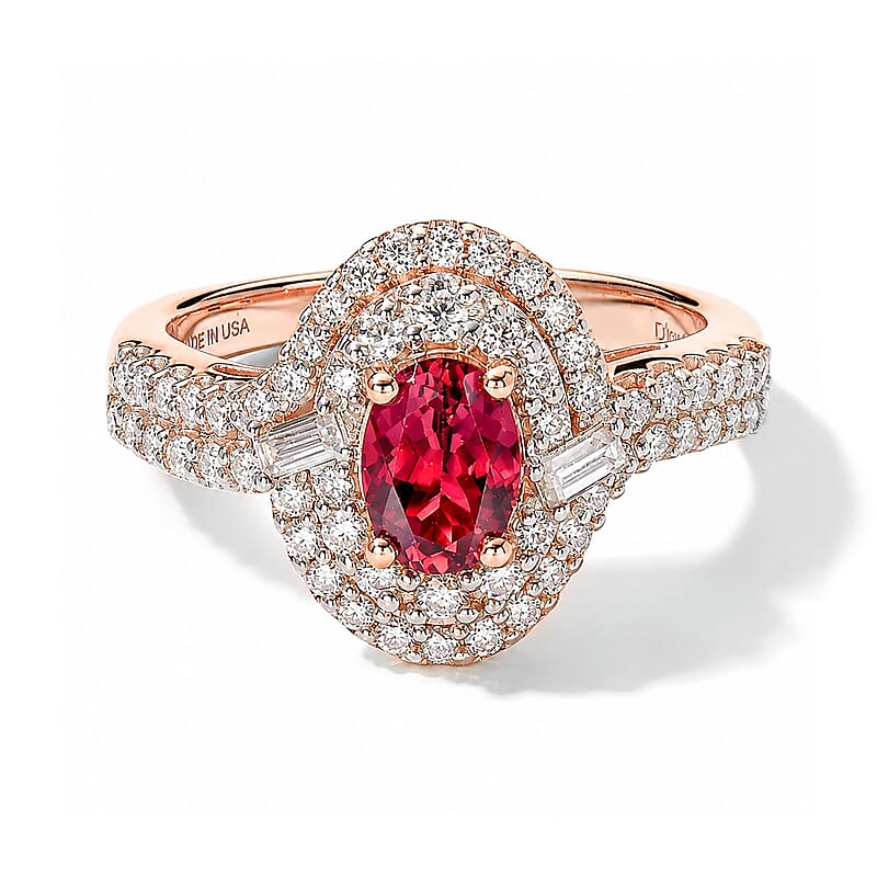 Certified & Appraised D'Joy Premium Pink Tourmaline and Moissanite 1.60 ctw Ring in 18K Vermeil Rose Gold Over Sterling Silver (Size 6.0)