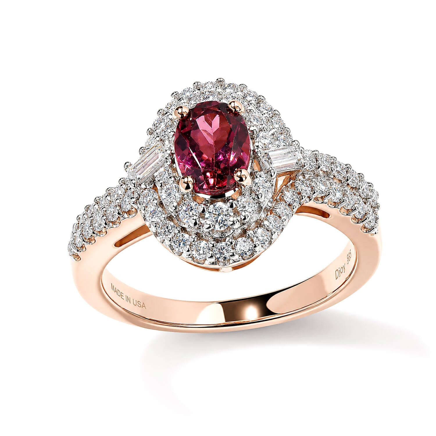 Certified & Appraised D'Joy Premium Pink Tourmaline and Moissanite 1.60 ctw Ring in 18K Vermeil Rose Gold Over Sterling Silver (Size 6.0)