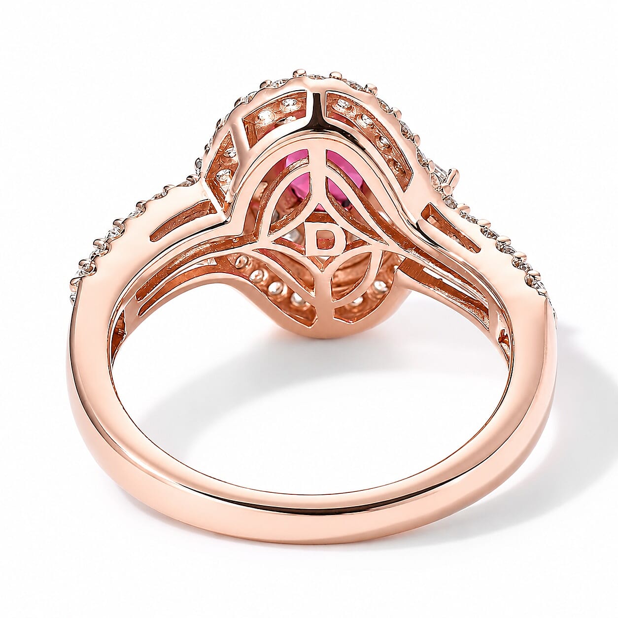 Certified & Appraised D'Joy Premium Pink Tourmaline and Moissanite 1.60 ctw Ring in 18K Vermeil Rose Gold Over Sterling Silver (Size 6.0)