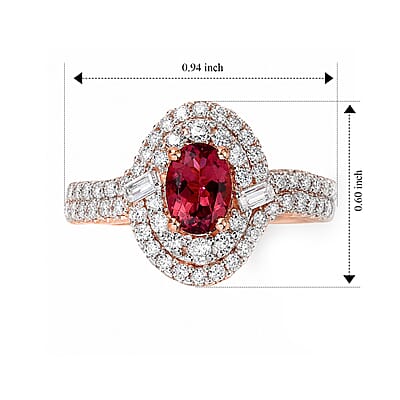 Certified & Appraised D'Joy Premium Pink Tourmaline and Moissanite 1.60 ctw Ring in 18K Vermeil Rose Gold Over Sterling Silver (Size 6.0)