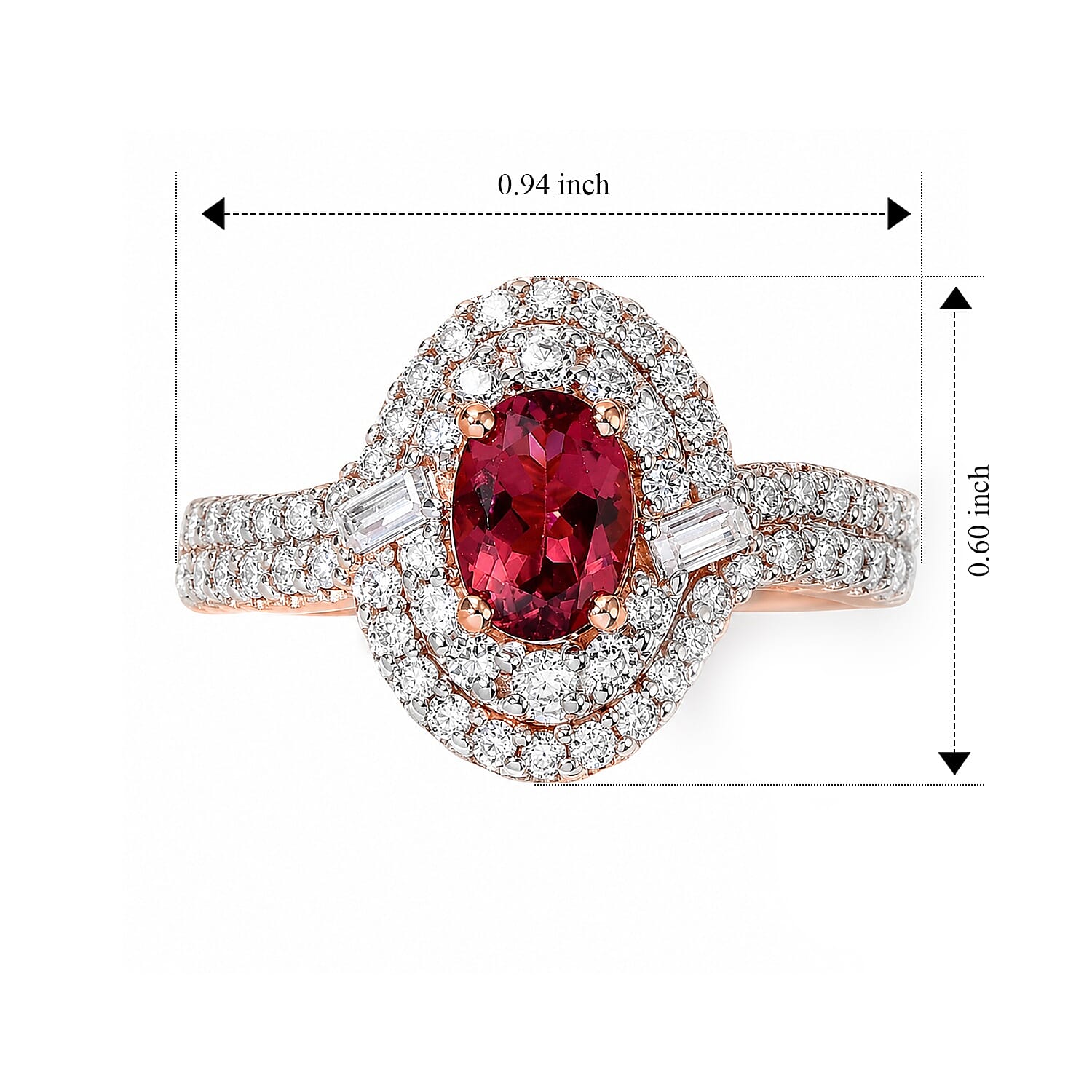 Certified & Appraised D'Joy Premium Pink Tourmaline and Moissanite 1.60 ctw Ring in 18K Vermeil Rose Gold Over Sterling Silver (Size 6.0)